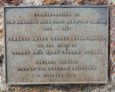 Commemoration of Old Redwood Road from Redwood Canyon Marker. Click for full size. Commemoration of Old Redwood Road from Redwood Canyon Marker image. Click for full size.