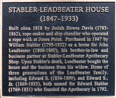 Stabler-Leadbeater House Marker image. Click for full size.