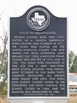 Site of the Ireland School Texas Historical Marker image. Click for full size.