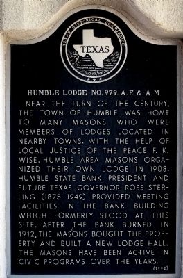 Humble Lodge No. 979, A.F. & A.M. Marker. Click for full size. Humble Lodge No. 979, A.F. & A.M. Marker image. Click for full size.