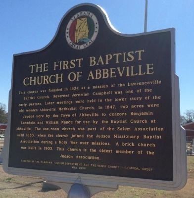 The First Baptist Church of Abbeville Marker. Click for full size. The First Baptist Church of Abbeville Marker image. Click for full size.