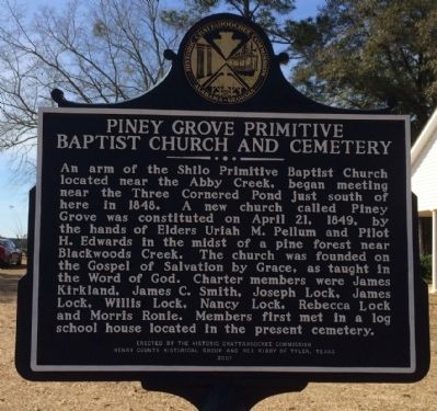 Piney Grove Primitive Baptist Church and Cemetery Marker image. Click for full size.