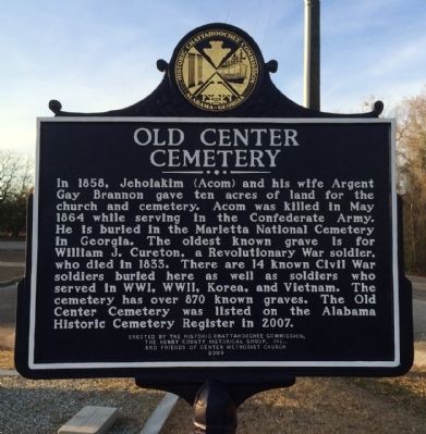 Old Center Cemetery Marker. Click for full size. Old Center Cemetery Marker image. Click for full size.
