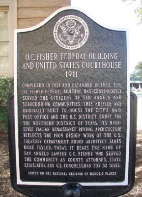 O.C. Fisher Federal Building and United States Courthouse Marker image. Click for full size.