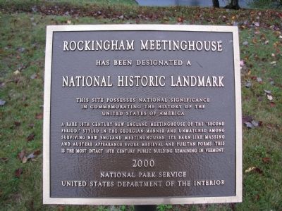 Rockingham Meeting House NHL plaque. Click for full size. Rockingham Meeting House NHL plaque image. Click for full size.