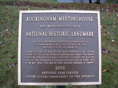 Rockingham Meeting House NHL plaque image. Click for full size.