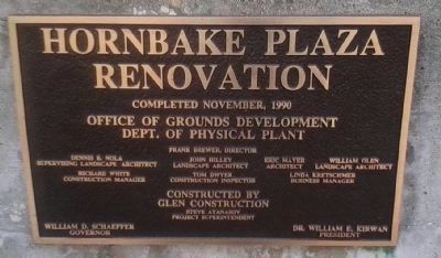 Marker Panel 2: "Hornbake Plaza Renovation 1990". Click for full size. Marker Panel 2: "Hornbake Plaza Renovation 1990" image. Click for full size.