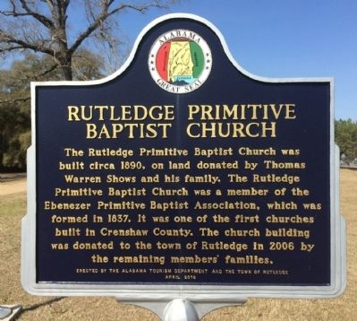 Rutledge Primitive Baptist Church Marker image. Click for full size.