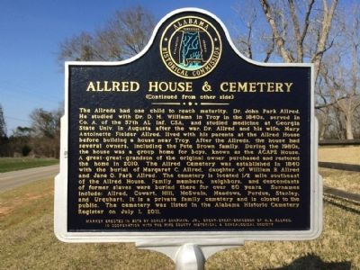 Allred House & Cemetery Marker (reverse) image. Click for full size.