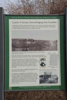 Laurel: A Factory Town Bridging Two Counties Marker. Click for full size. Laurel: A Factory Town Bridging Two Counties Marker image. Click for full size.