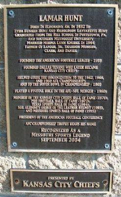 Lamar Hunt Marker. Click for full size. Lamar Hunt Marker image. Click for full size.