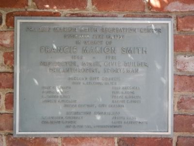 Francis Marion Smith Recreation Center dedication plaque image. Click for full size.