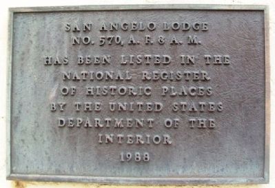 San Angelo Lodge No. 570, A.F.&A.M. NRHP Marker image. Click for full size.