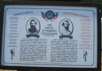 The Battle of Parker's Crossroads Opposing Forces Marker image. Click for full size.