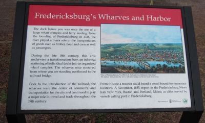 Fredericksburg's Wharves and Harbor Marker. Click for full size. Fredericksburg's Wharves and Harbor Marker image. Click for full size.