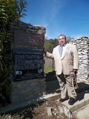 Grand President Dwight Dutschke <br>with the Springfield Cemetery Marker image. Click for full size.