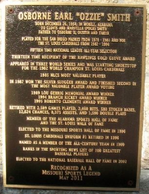 Osborne Earl "Ozzie" Smith Marker. Click for full size. Osborne Earl "Ozzie" Smith Marker image. Click for full size.