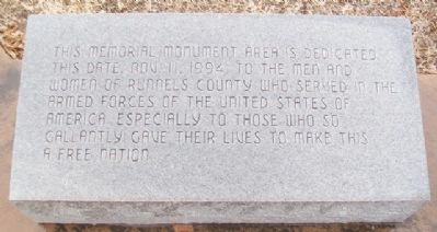 Runnels County Veterans Memorial Marker. Click for full size. Runnels County Veterans Memorial Marker image. Click for full size.