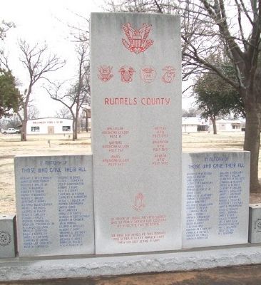 Runnels County Veterans Memorial. Click for full size. Runnels County Veterans Memorial image. Click for full size.