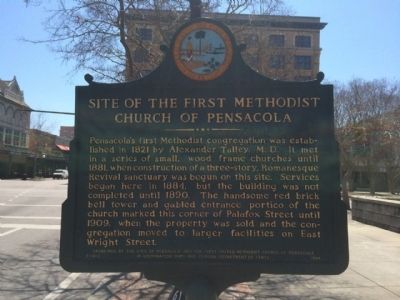 Site of the First Methodist Church of Pensacola Marker. Click for full size. Site of the First Methodist Church of Pensacola Marker image. Click for full size.