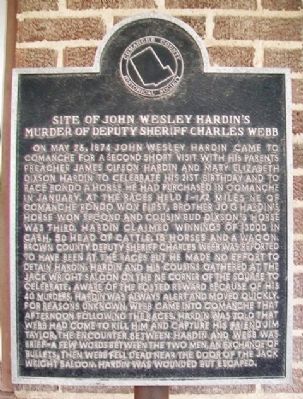Site of John Wesley Hardin's Murder of Deputy Sheriff Charles Webb Marker image. Click for full size.