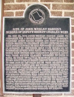 Site of John Wesley Hardin's Murder of Deputy Sheriff Charles Webb Marker. Click for full size. Site of John Wesley Hardin's Murder of Deputy Sheriff Charles Webb Marker image. Click for full size.