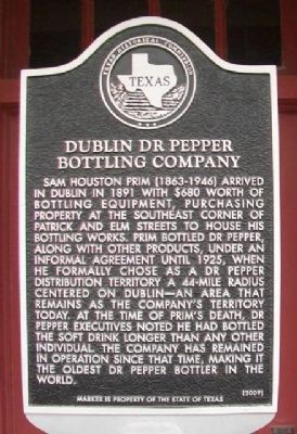 Dublin Dr Pepper Bottling Company Marker. Click for full size. Dublin Dr Pepper Bottling Company Marker image. Click for full size.