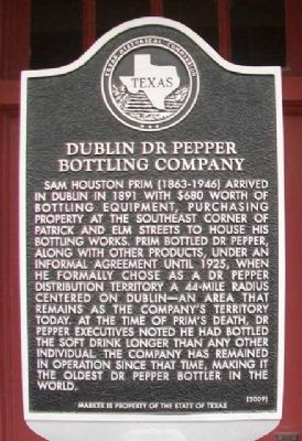 Dublin Dr Pepper Bottling Company Marker image. Click for full size.