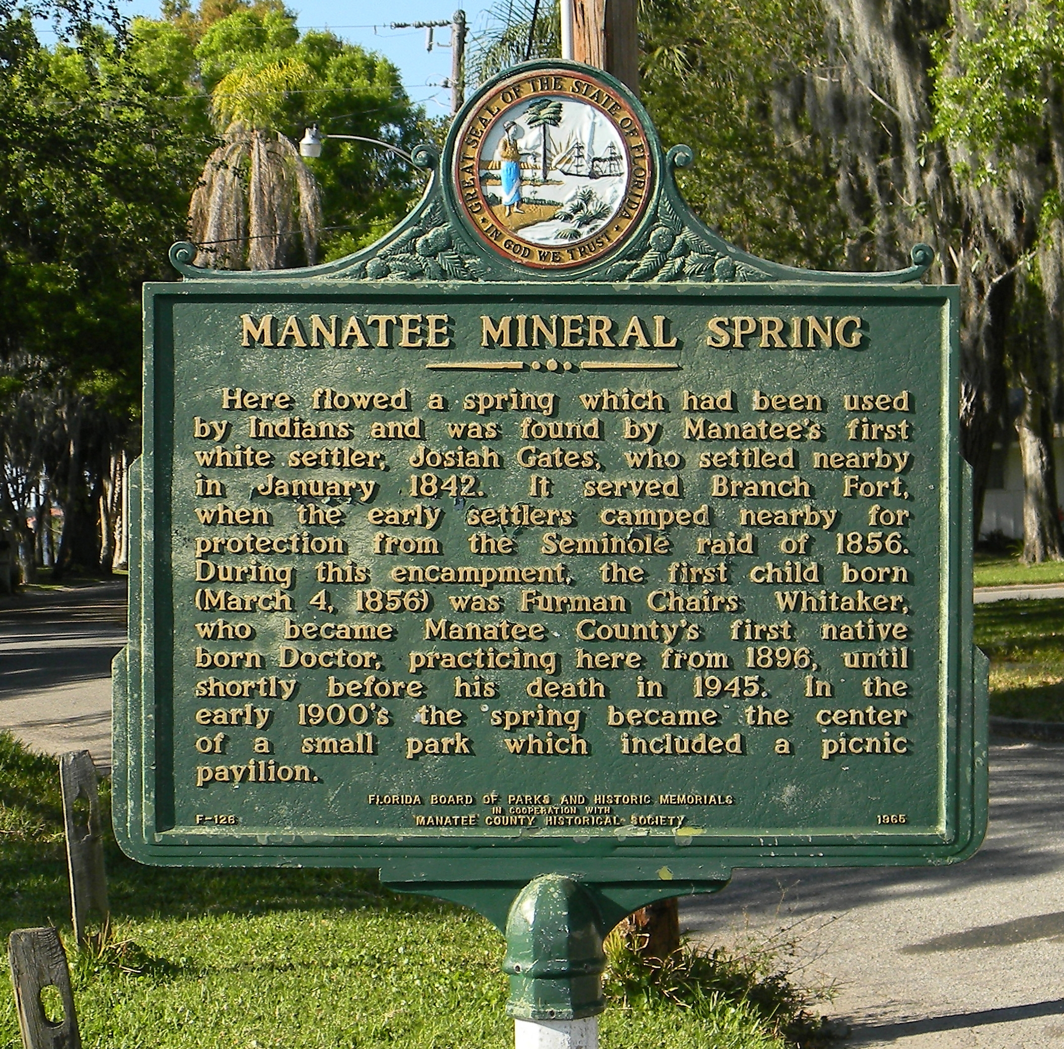 Manatee Mineral Spring Marker