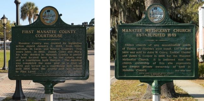 First Manatee Courthouse / Manatee Methodist Church Marker image. Click for full size.