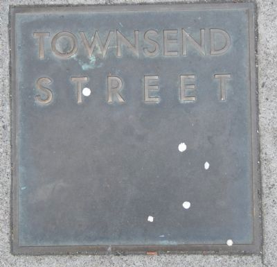 Townsend Street Marker, top left plaque image. Click for full size.