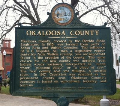 Okaloosa County Marker at old County Courthouse. Click for full size. Okaloosa County Marker at old County Courthouse image. Click for full size.