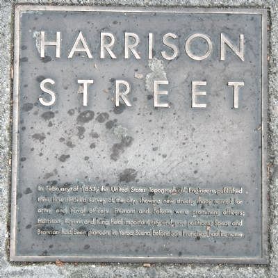 Harrison Street Marker, top left plaque image. Click for full size.