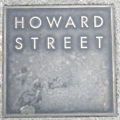 Howard Street Marker, top left plaque. Click for full size. Howard Street Marker, top left plaque image. Click for full size.