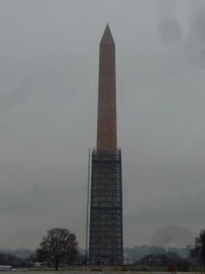 Washington Monument with its earthquake repairs mostly completed and its scaffolding mostly removed image. Click for full size.