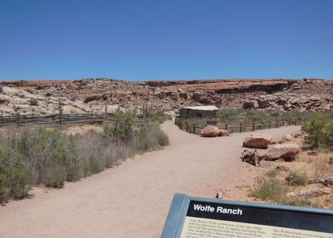 Wolfe Ranch beyond Marker (<i>wide view</i>). Click for full size. Wolfe Ranch beyond Marker (<i>wide view</i>) image. Click for full size.