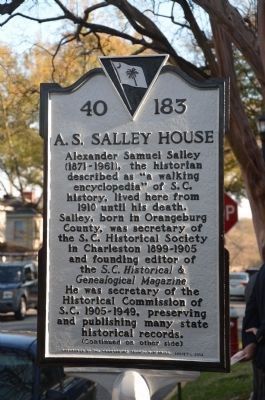 A.S. Salley House Marker - Side 1 image. Click for full size.