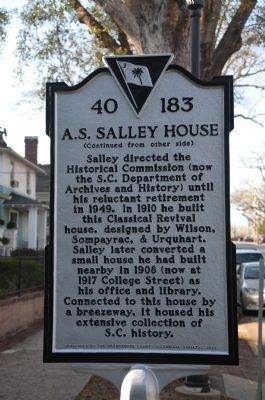 A.S. Salley House Marker - Side 2 image. Click for full size.