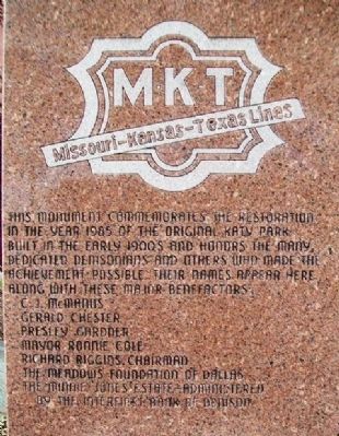 Katy Park Rededication Marker. Click for full size. Katy Park Rededication Marker image. Click for full size.