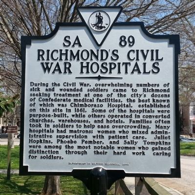 Richmond's Civil War Hospitals Marker. Click for full size. Richmond's Civil War Hospitals Marker image. Click for full size.