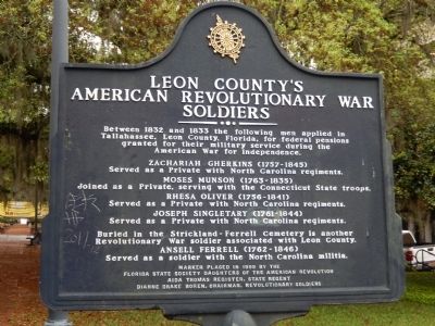 Leon County's American Revolutionary War Soldiers Marker. Click for full size. Leon County's American Revolutionary War Soldiers Marker image. Click for full size.