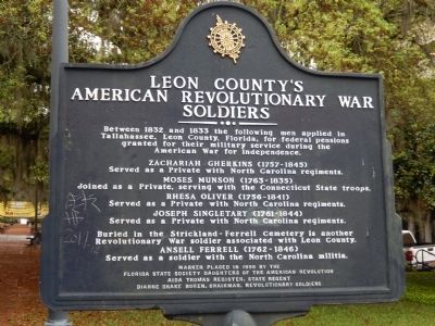 Leon County's American Revolutionary War Soldiers Marker image. Click for full size.
