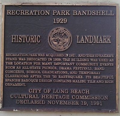 Recreation Park Bandshell Marker image. Click for full size.