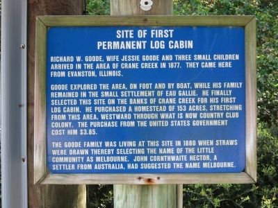 Site of First Permanent Log Cabin Marker. Click for full size. Site of First Permanent Log Cabin Marker image. Click for full size.