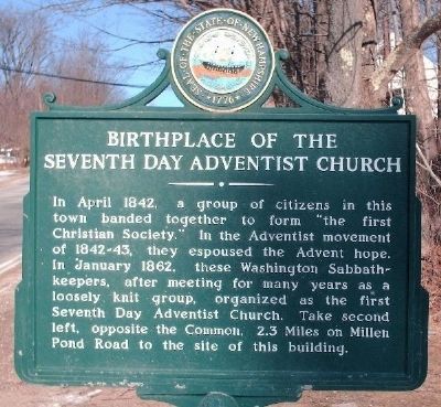 Birthplace of the Seventh Day Adventist Church Marker image. Click for full size.