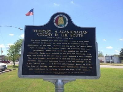 Thorsby: A Scandinavian Colony in the South Marker (reverse) image. Click for full size.