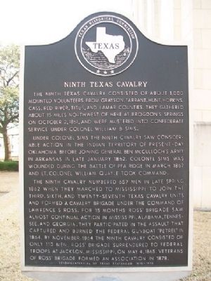Ninth Texas Cavalry Marker. Click for full size. Ninth Texas Cavalry Marker image. Click for full size.