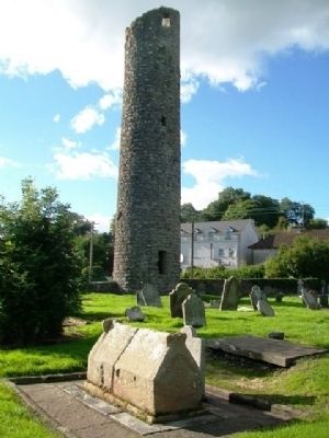 Clones Round Tower and St. Tierney Shrine image. Click for full size.