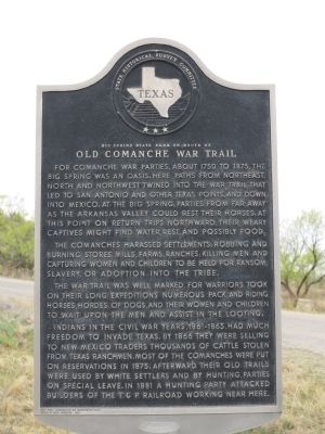 Big Spring State Park on Route of Old Comanche War Trail Marker image. Click for full size.