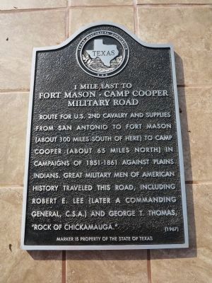 Fort Mason-Camp Cooper Military Road Marker image. Click for full size.